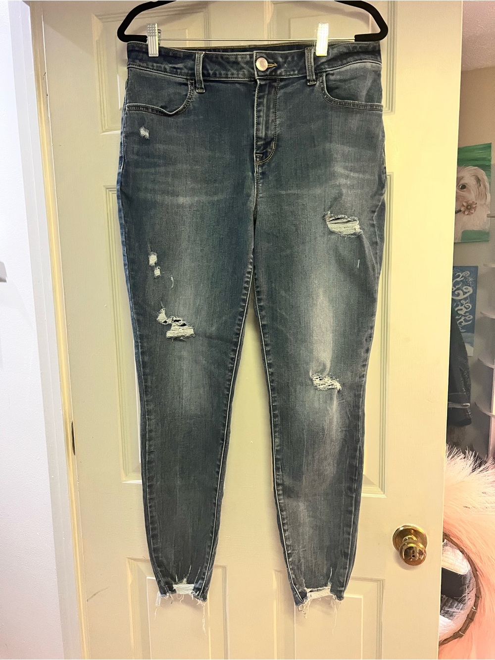 Maurices Distressed Skinny Ankle Jeans - Faded Blue - Size Large